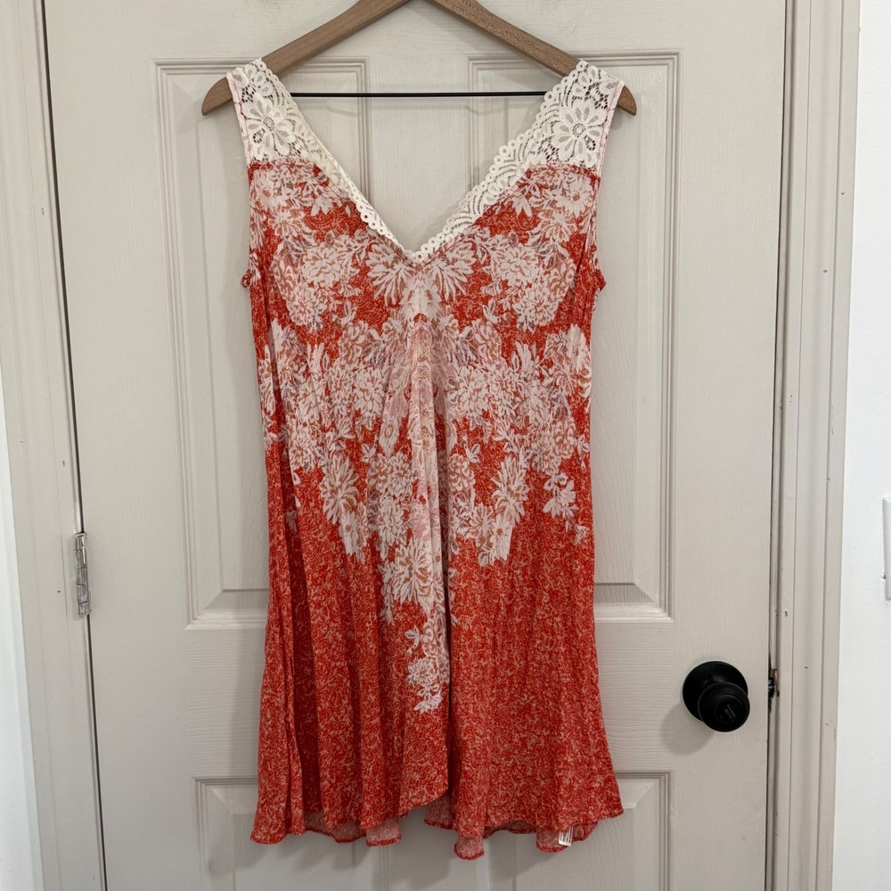 Intimately Free People Slip Dress Womens Small Orange Floral Lace Shabby Chic - Picture 5 of 12